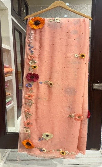 Peach 3D Floral Work Designer Saree